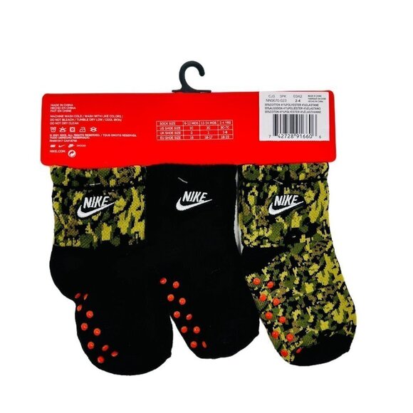 Nike Baby Boy Grippy Green Camo Ankle Socks 3 Pack - Picture 8 of 8